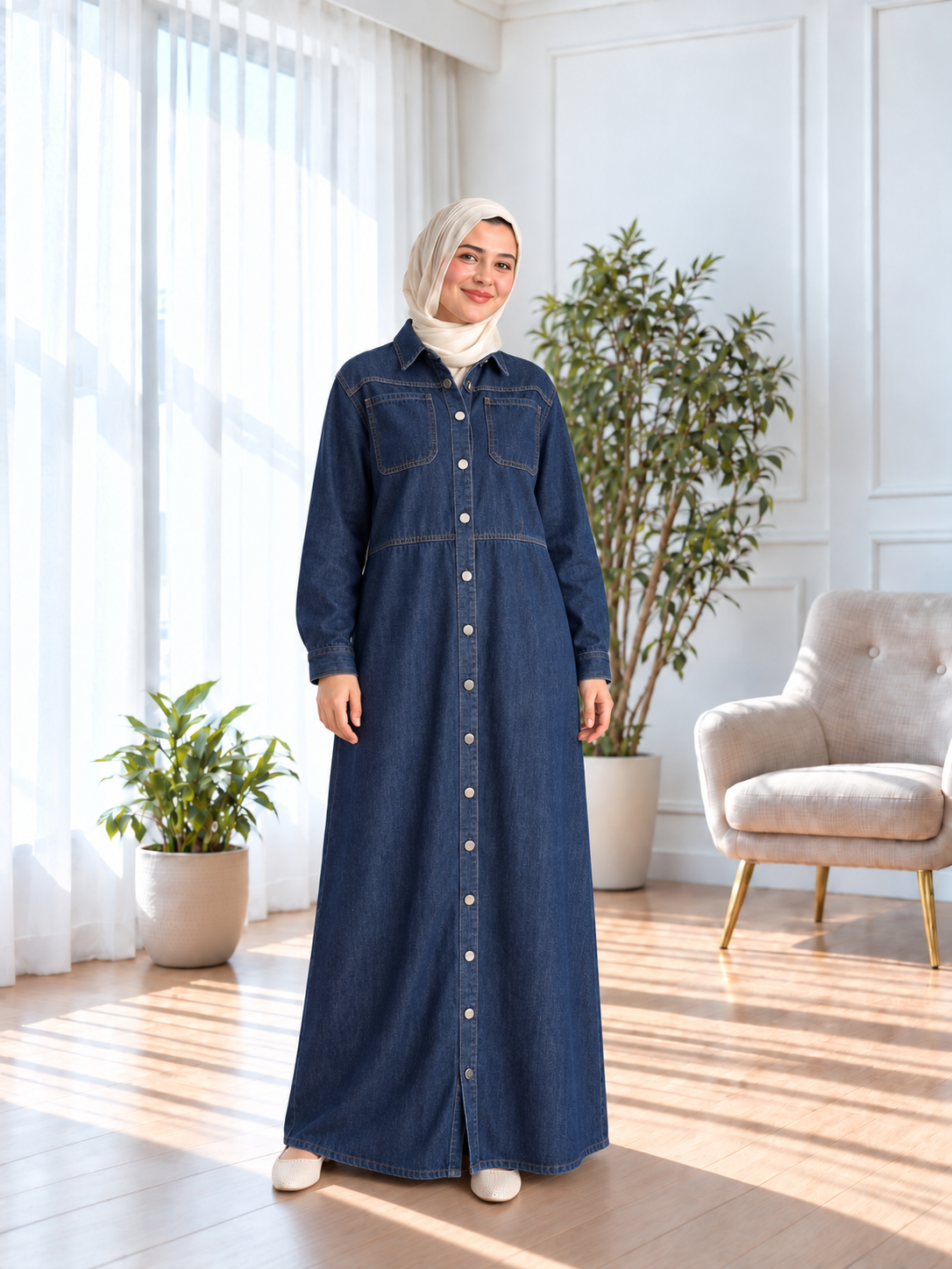 Denim Long Shirt - Dark Blue