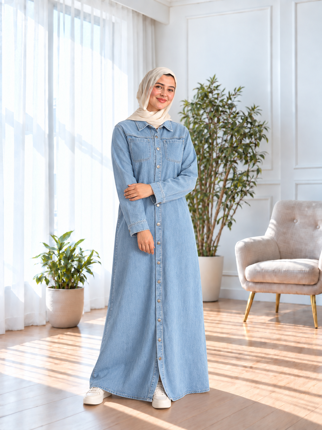 Denim Long Shirt - Light Blue