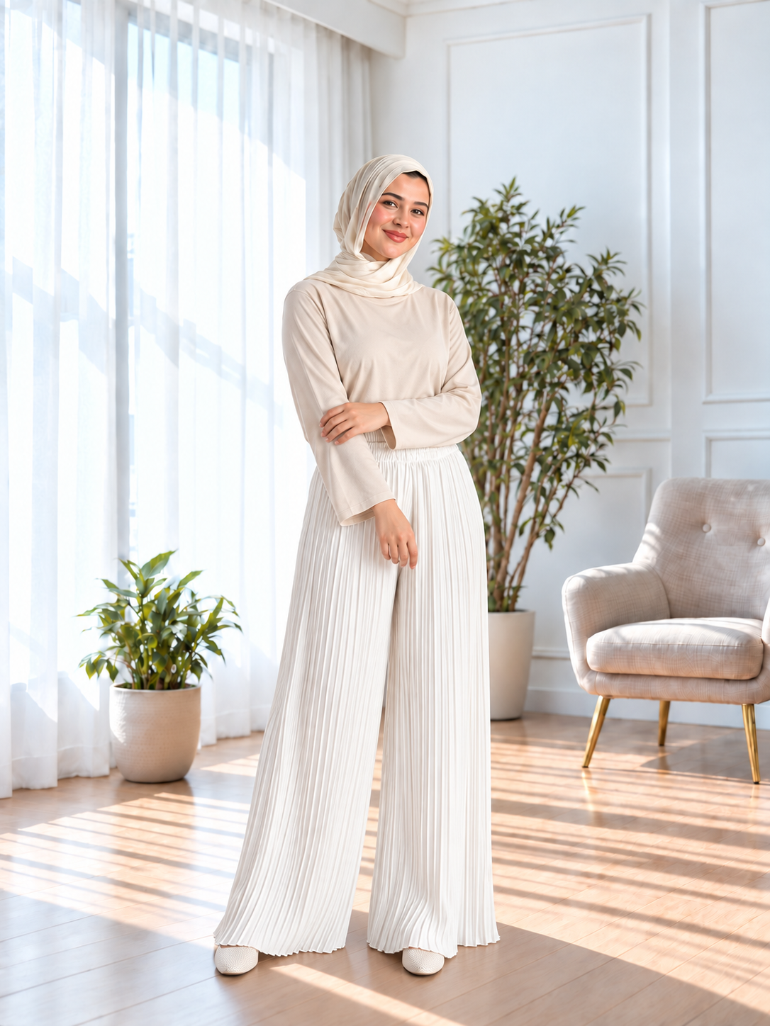 Plisse Pants - White